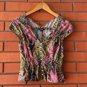 MADEWELL Women's Suzy Tropical Print Floral Short Sleeve  Top Size Small